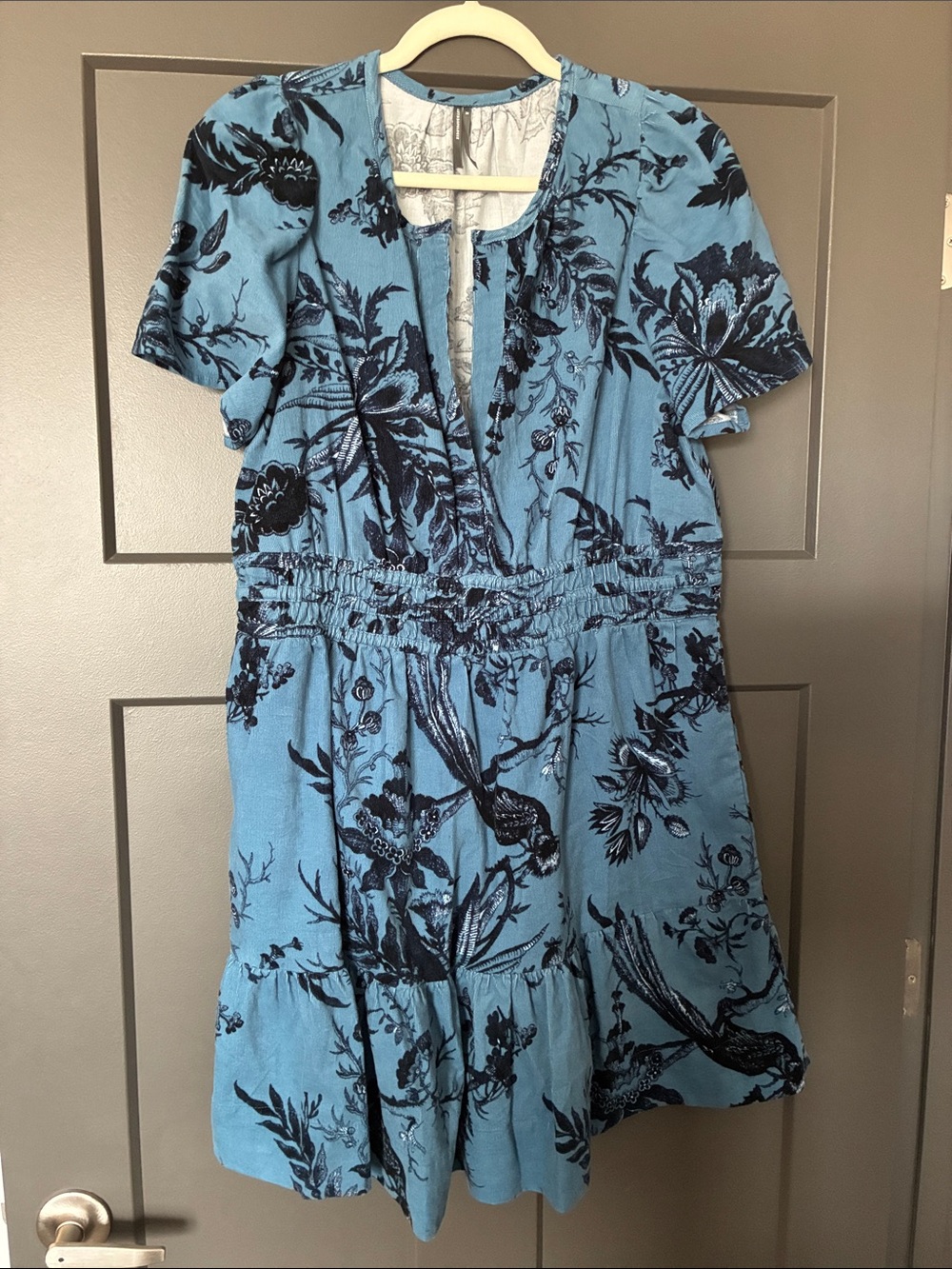 Anthropologie Light Blue Floral Tiered Dress